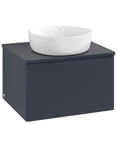Villeroy &amp; Boch Antao vanity unit L29110HG with lighting, 1 drawer, 600 x 360 x 500 mm, textured front, Midnight Blue Matt Lacquer / Midnight Blue Matt Lacquer