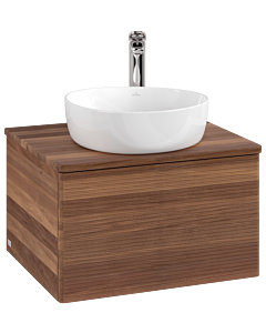Villeroy und Boch Antao Waschtisch-Unterschrank L29152HM mit Beleuchtung mit Struktur, 60x36x50cm, Hahnloch, Waschbeckenplattenfarbe warm walnut, warm walnut