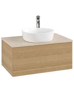 Villeroy und Boch Antao Waschtisch-Unterschrank L30153HN 80x36x50cm, Hahnloch, Waschbeckenplattenfarbe botticino, honey oak