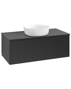 Villeroy und Boch Antao Waschtisch-Unterschrank L31010PD mit Beleuchtung, 100x36x50cm, Waschbeckenplattenfarbe Lack, black matt lacquer