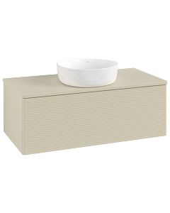 Villeroy und Boch Antao Waschtisch-Unterschrank L31150HJ mit Beleuchtung mit Struktur, 100x36x50cm, Hahnloch, Waschbeckenplattenfarbe Lack, silk grey matt lacquer