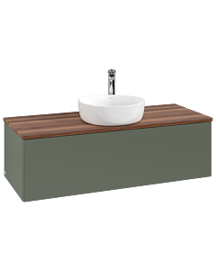 Villeroy und Boch Antao Waschtisch-Unterschrank L32052HL 120x36x50cm, Hahnloch, Waschbeckenplattenfarbe warm walnut, leaf green matt lacquer