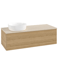 Villeroy &amp; Boch Antao vanity unit L33013HN with lighting, 120x36x50cm, washbasin top color botticino, honey oak