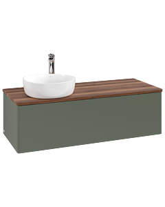 Villeroy &amp; Boch Antao vanity unit L33052HL 120x36x50cm, tap hole, washbasin top color warm walnut, leaf green matt lacquer