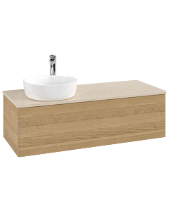 Villeroy &amp; Boch Antao vanity unit L33053HN 120x36x50cm, tap hole, washbasin top color botticino, honey oak