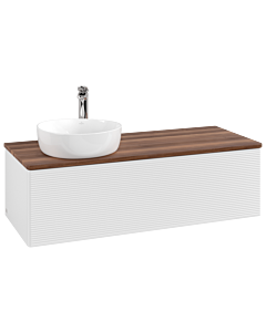Villeroy &amp; Boch Antao vanity unit L33152GF with lighting, 1 drawer, 1200 x 360 x 500 mm, textured front, Glossy White Lacquer / Warm Walnut