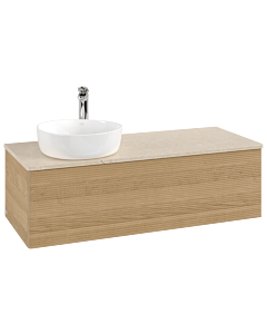 Villeroy &amp; Boch Antao vanity unit L33153HN with lighting, 120x36x50cm, tap hole, washbasin top color botticino, honey oak