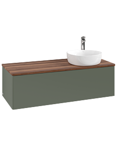 Villeroy und Boch Antao Waschtisch-Unterschrank L34052HL mit Beleuchtung, 120x36x50cm, Hahnloch, Waschbeckenplattenfarbe warm walnut, leaf green matt lacquer