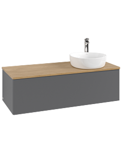 Villeroy und Boch Antao Waschtisch-Unterschrank L34151GK mit Beleuchtung mit Struktur, 120x36x50cm, Hahnloch, Waschbeckenplattenfarbe honey oak, anthracite matt lacquer