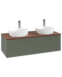 Villeroy und Boch Antao Waschtisch-Unterschrank L35052HL 120x36x50cm, Hahnloch, Waschbeckenplattenfarbe warm walnut, leaf green matt lacquer