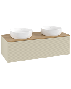 Villeroy &amp; Boch Antao vanity unit L35111HJ with lighting, 120x36x50cm, washbasin top color honey oak, silk grey matt lacquer