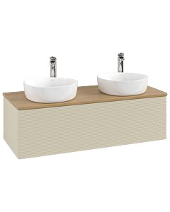 Villeroy und Boch Antao Waschtisch-Unterschrank L35151HJ mit Beleuchtung, 120x36x50cm, Hahnloch, Waschbeckenplattenfarbe honey oak, silk grey matt lacquer
