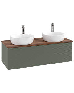Villeroy &amp; Boch Antao vanity unit L35152HL 120x36x50cm, tap hole, washbasin top color warm walnut, leaf green matt lacquer