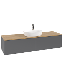 Villeroy &amp; Boch Antao vanity unit L36051GK with lighting, 160x36x50cm, tap hole, washbasin top color honey oak, anthracite matt lacquer