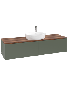Villeroy &amp; Boch Antao vanity unit L36052HL with lighting, 160x36x50cm, tap hole, washbasin top color warm walnut, leaf green matt lacquer
