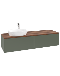 Villeroy &amp; Boch Antao vanity unit L37052HL with lighting, 160x36x50cm, tap hole, washbasin top color warm walnut, leaf green matt lacquer