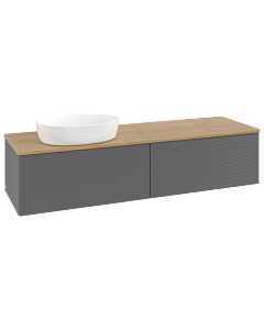 Meuble vasque Villeroy &amp; Boch Antao L37111GK avec éclairage intégré et finition texturée, 160 x 36 x 50 cm, plan vasque en chêne miel, laque anthracite mate