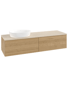 Villeroy &amp; Boch Antao vanity unit L37113HN with lighting and textured finish, 160x36x50cm, washbasin top color botticino, honey oak