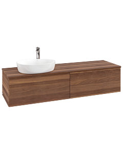 Meuble vasque Villeroy &amp; Boch Antao L37152HM avec éclairage et finition texturée, 160x36x50cm, trou pour robinet, couleur du dessus de vasque noyer chaud.