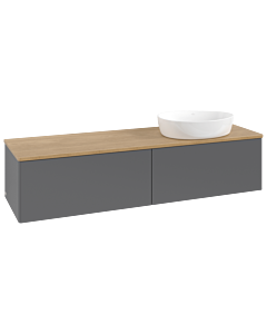 Meuble vasque Villeroy &amp; Boch Antao L38011GK avec éclairage, 160 x 36 x 50 cm, plan vasque couleur chêne miel, laque anthracite mate
