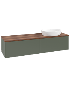 Meuble vasque Villeroy &amp; Boch Antao L38012HL 160 x 36 x 50 cm, plan vasque couleur noyer chaud, laque mate vert feuille