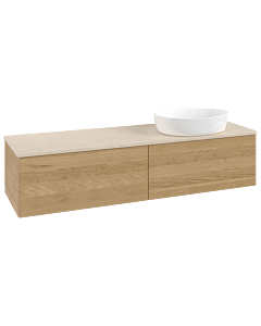 Meuble vasque Villeroy &amp; Boch Antao L38013HN 160 x 36 x 50 cm, plan vasque couleur Botticino, chêne miel