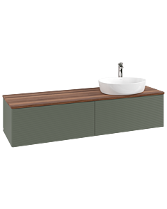 Villeroy und Boch Antao Waschtisch-Unterschrank L38152HL  mit Beleuchtung mit Struktur, 160x36x50cm, Hahnlochbohrung, Waschbeckenplattenfarbe warm walnut, leaf green matt lacquer