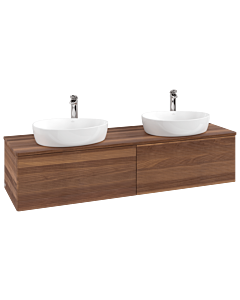 Meuble vasque Villeroy &amp; Boch Antao L39152HM avec éclairage et finition texturée, 160x36x50cm, trou pour robinet, couleur du dessus de vasque noyer chaud.