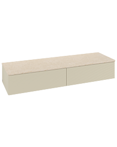 Villeroy und Boch Antao Sideboard L42103HJ mit Beleuchtung, 2 Auszüge, 1600 x 268 x 500 mm, Front mit Struktur, Silk Grey Matt Lacquer / Botticino