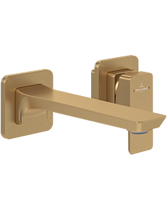 Villeroy und Boch Subway 3. 1930 two-hole single lever basin mixer TVW11200700076 fixed spout, without pop-up waste, wall mounting, brushed gold