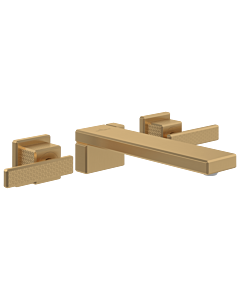 Villeroy und Boch Mettlach Dreiloch-Waschtischarmatur TVW12600400076 ohne Ablaufgarnitur, verstellbarer Strahlregler, Wandmontage, brushed gold