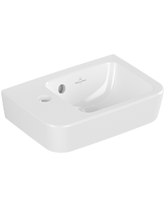 Villeroy und Boch O.novo lave-mains 434236T2 36x25cm, carré, vasque à droite, avec trou pour robinetterie, avec trop-plein, blanc AntiBac C-plus
