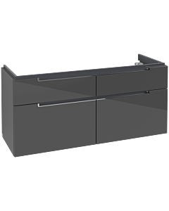 Villeroy & Boch Subway 2.0 Waschtischunterschrank A91710FP, 128,7x59x44,9cm, Glossy Grey,Griff chrom