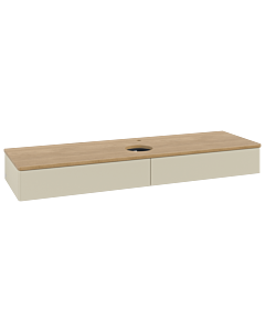 Meuble vasque Villeroy &amp; Boch Antao K14051HJ 160 x 19 x 50 cm, percé pour robinetterie, plan vasque couleur chêne miel, laque mate gris soie