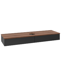 Meuble vasque Villeroy &amp; Boch Antao K14052PD 160 x 19 x 50 cm, percé pour robinetterie, plan vasque couleur noyer chaud, laque noire mate