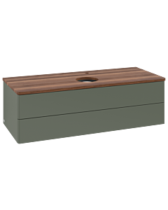 Villeroy &amp; Boch Antao vanity unit K21052HL 120x36x50cm, tap hole, washbasin top color warm walnut, leaf green matt lacquer