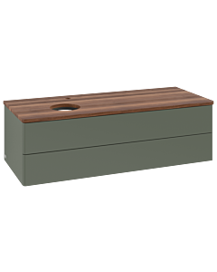 Villeroy &amp; Boch Antao vanity unit K22052HL 120x36x50cm, tap hole, washbasin top color warm walnut, leaf green matt lacquer