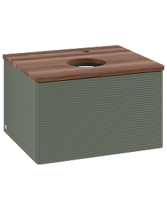 Meuble vasque Villeroy &amp; Boch Antao K29152HL 60 x 36 x 50 cm, percé pour robinetterie, plan vasque couleur noyer chaud, laque mate vert feuille
