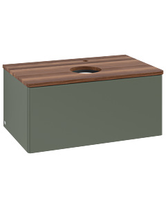 Villeroy und Boch Antao Waschtisch-Unterschrank K30052HL 80x36x50cm, Hahnloch, Waschbeckenplattenfarbe warm walnut, leaf green matt lacquer