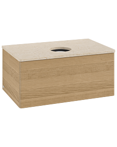 Meuble vasque Villeroy &amp; Boch Antao K30113HN 80 x 36 x 50 cm, plan vasque couleur Botticino, chêne miel