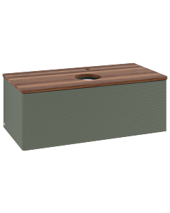 Villeroy &amp; Boch Antao vanity unit K31152HL 100x36x50cm, tap hole, washbasin top color warm walnut, leaf green matt lacquer