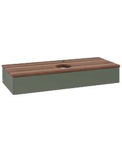 Villeroy &amp; Boch Antao vanity unit L10052HL 120x19x50cm, tap hole, washbasin top color warm walnut, leaf green matt lacquer