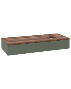 Meuble vasque Villeroy &amp; Boch Antao L12012HL 120 x 19 x 50 cm, plan vasque couleur noyer chaud, laque mate vert feuille