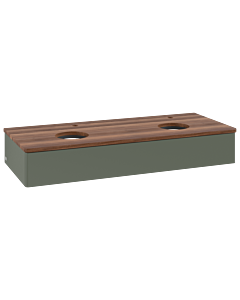 Villeroy und Boch Antao Waschtisch-Unterschrank L13052HL mit Beleuchtung, 120x19x50cm, Hahnloch, Waschbeckenplattenfarbe warm walnut, leaf green matt lacquer