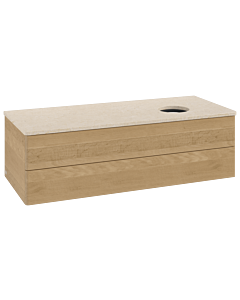 Villeroy und Boch Antao Waschtisch-Unterschrank L23013HN mit Beleuchtung, 2 Auszüge, 1200 x 360 x 500 mm, Front ohne Struktur, Honey Oak / Botticino