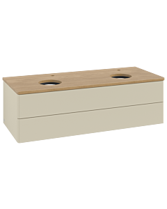 Villeroy und Boch Antao Waschtisch-Unterschrank L24051HJ mit Beleuchtung, 120x36x50cm, Hahnloch, Waschbeckenplattenfarbe honey oak, silk grey matt lacquer