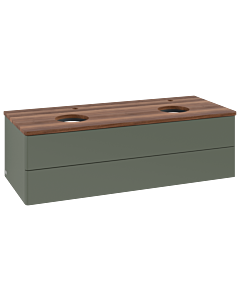 Villeroy und Boch Antao Waschtisch-Unterschrank L24052HL 120x36x50cm, Hahnloch, Waschbeckenplattenfarbe warm walnut, leaf green matt lacquer