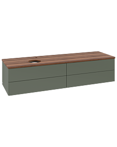 Meuble vasque Villeroy &amp; Boch Antao L26052HL avec éclairage, 160 x 36 x 50 cm, percé pour robinetterie, plan vasque couleur noyer chaud, laque mate vert feuille