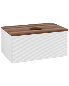 Villeroy und Boch Antao Waschtisch-Unterschrank L30152GF mit Beleuchtung, 80x36x50cm, Hahnloch, Waschbeckenplattenfarbe warm walnut, glossy white lacquer