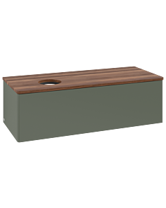Villeroy &amp; Boch Antao vanity unit L33012HL with lighting, 120x36x50cm, washbasin top color warm walnut, leaf green matt lacquer